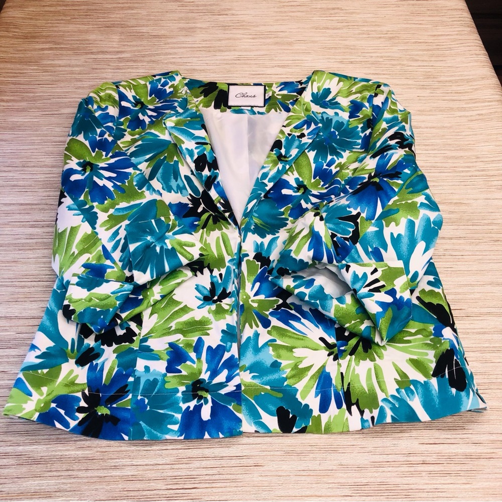 Chaus Blue Green White Floral Jacket - Picture 12 of 16